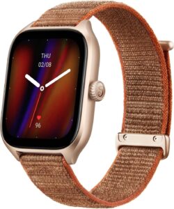 a smart watch with a brown strap