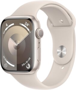 an Apple watch Series 9 in starlight