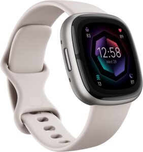 a smart watch with a white band