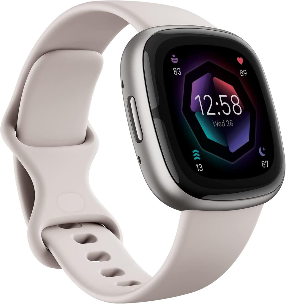 a smart watch with a white band