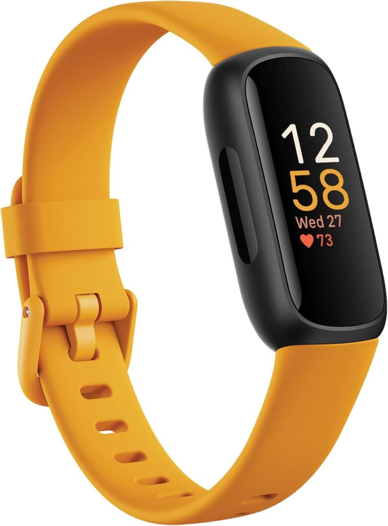a fitbit watch with yellow band