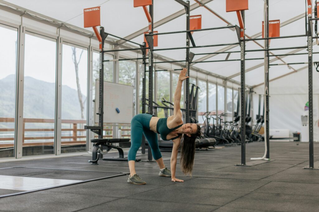a girl is doing fitness